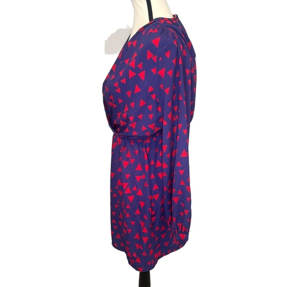 Sage the Brand BLUE w/ RED Triangles Long Sleeve Polyester Mini Dress Sz Small - Picture 3 of 9